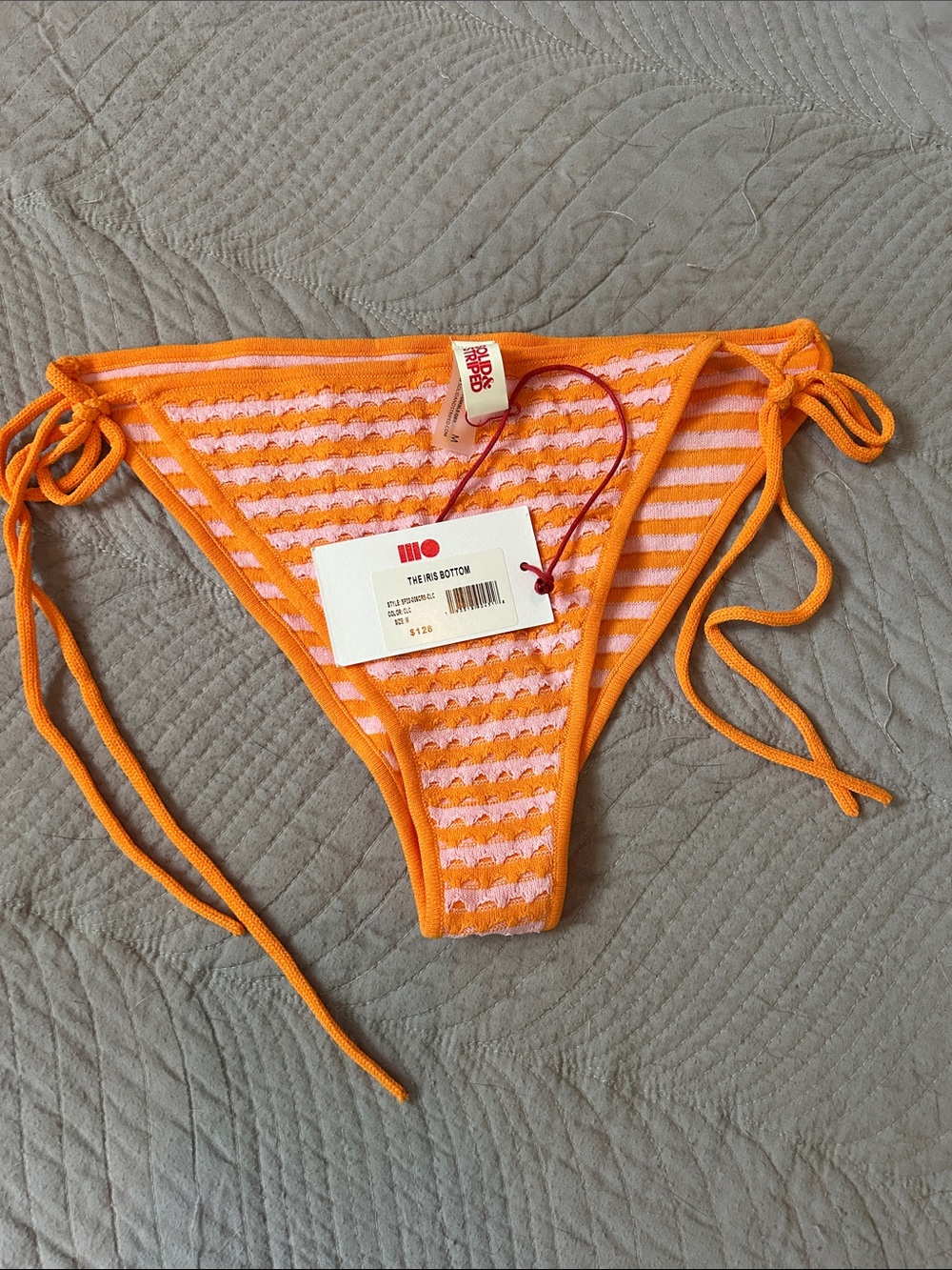 SOLID & STRIPED Orange and Pink Textured Bikini Bottom